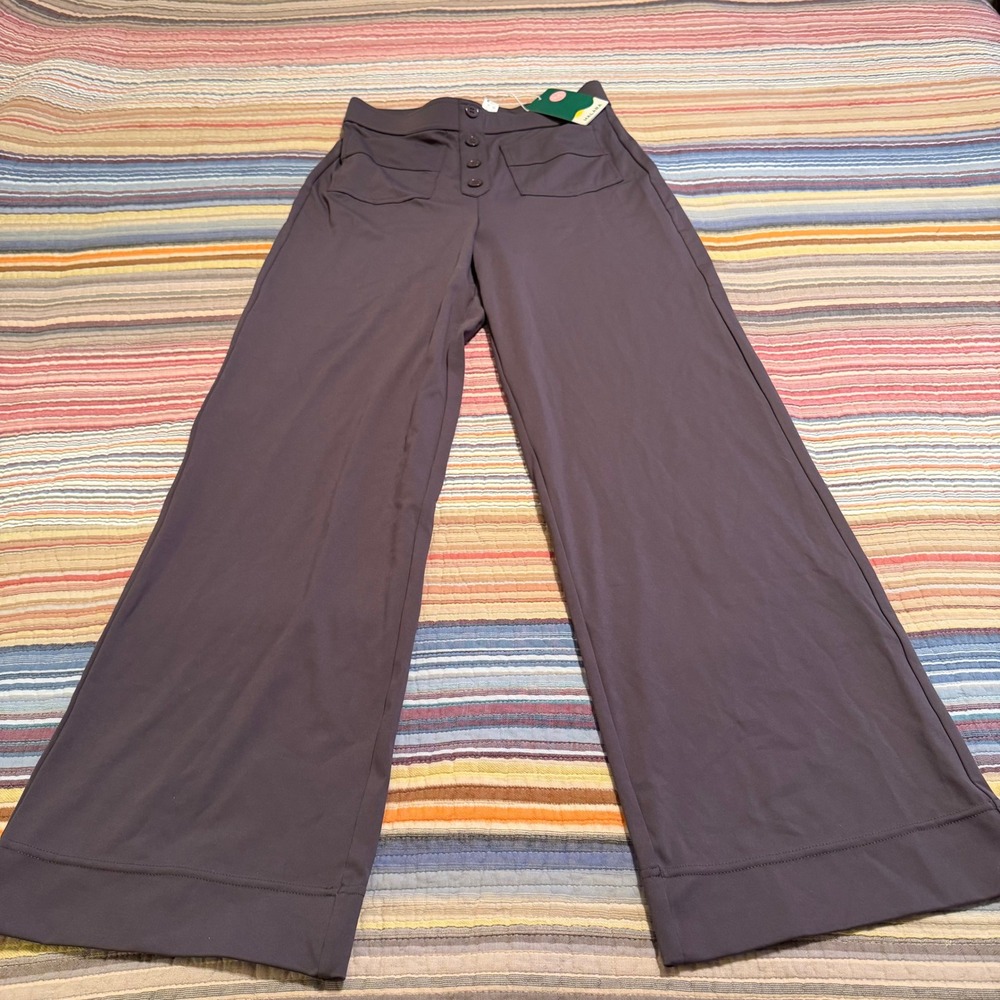 Halara High Waisted Wide‎ Leg Pants Brown Button Front Pockets Medium NWT